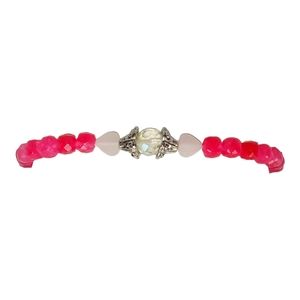 Hot Pink Quartz Rose Quartz Crystal Hearts Stretch Bracelet Lovecore Coquette